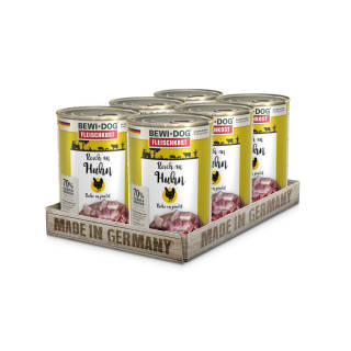 6 x 400 g Bewi Dog Fleischkost Reich an Huhn
