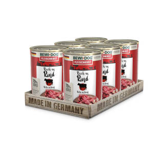 6 x 400 g Bewi Dog Fleischkost Reich an Rind